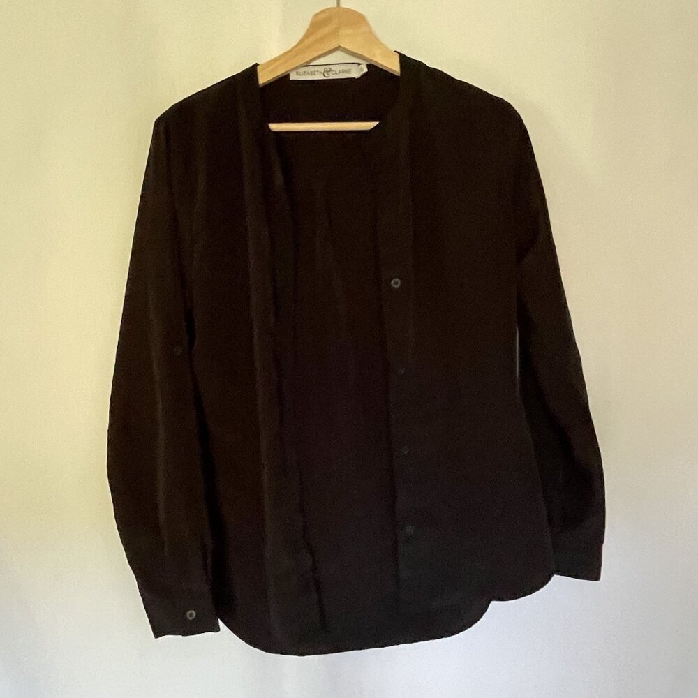 Elizabeth & Clarke Womens Black Button-Up‎ Long Sleeve Blouse Size 0